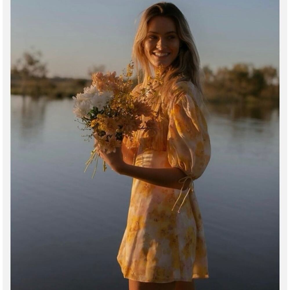 NWOT For Love & Lemons Zinna Babydoll Mini Dress Lemonade Floral Yellow Medium - Picture 11 of 16
